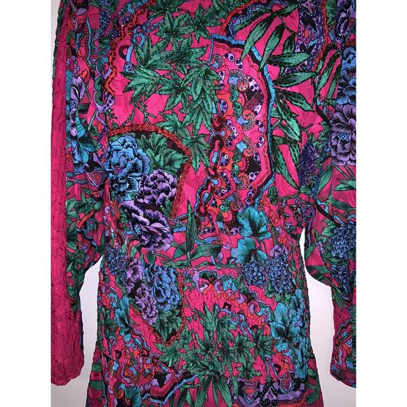 Diane Freis Vintage Maxi Dress W/ Sash Beaded Floral Print Size Medium /Large? - Picture 5 of 8